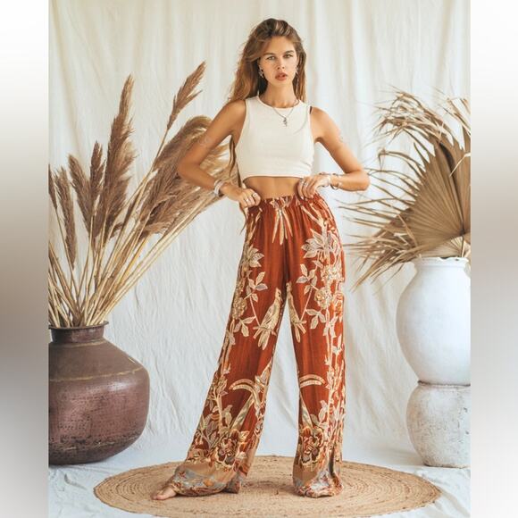 Brahmaki Terra Di Siena Wide Leg Reversible  Pants Sz S - Picture 1 of 8